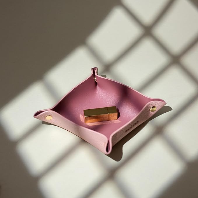OLETHA Small Foldable Valet Tray - Aesthetic Desk Organizer for Home, Office & Travel - Portable Catch All Bowl for Keys, Jewelry & Essentials - Pink