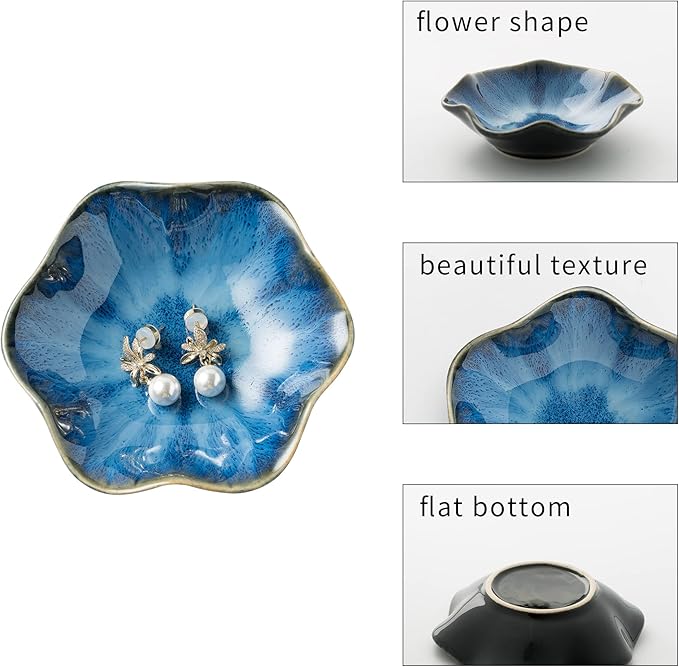 BEUNAIZER Jewelry Dish Tray, Ring Dish, Ceramic Trinket Tray, Key Bowl, Decorative Plate, for Friends Sisters Daughter Mother (Starry Blue)