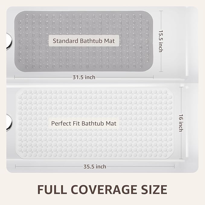 OTHWAY Bath Tub Shower Mat Non Slip, Bathtub Floor Liner Mats for Inside Shower Bathroom, Suction Cups and Drain Holes for Feet Scrubbing, Machine Washable, Soft on Feet, 35x16 Inch, White