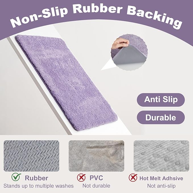 TYUU Bathroom Rugs Non Slip Washable, Ultra Soft Super Absorbent Quick Dry Small Bath Mat with Rubber Backing for Bathroom Floor, Shower, or Sink, Lavender 24" x 36"