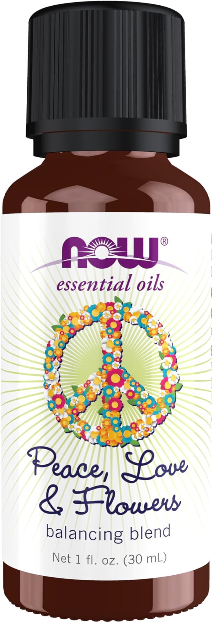 NOW Essential Oils, Peace, Love and Flowers, Sweet Floral Aromatherapy Scent, Blend of Pure Essential Oils, Vegan, Child Resistant Cap, 1-Ounce