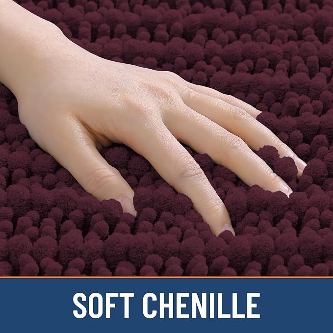 Smiry Bathroom Rugs Mat 36x24, Extra Soft Absorbent Chenille Bath Rugs, Non Slip Rubber Backing Machine Washable Quick Dry Bath Mats for Bathroom Floor, Tub, Shower, Home Accessories, Black Cherry