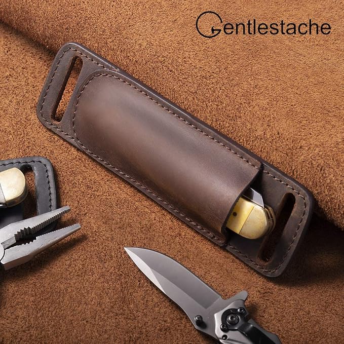 Gentlestache Leather Knife Sheaths for Belt, Knife Holster, Pocket Knife Sheath, EDC Leather Sheath for Folding Knife Carrier