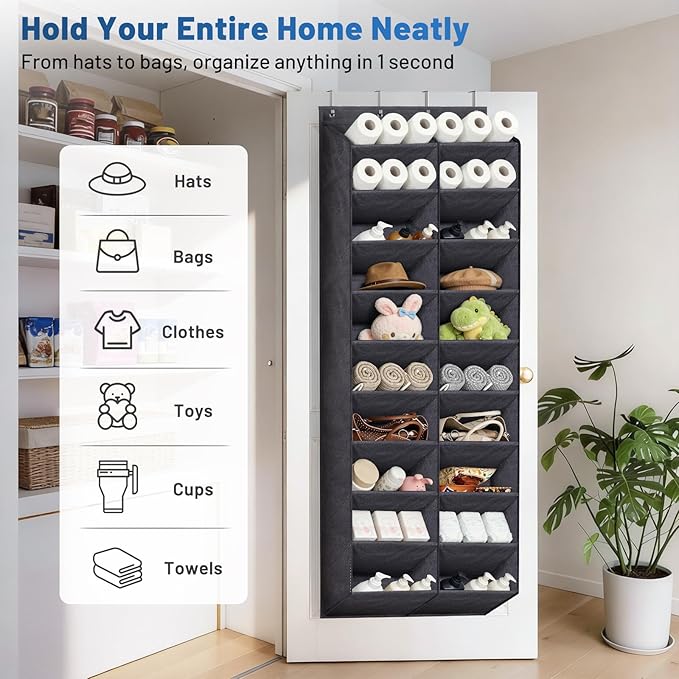 MISSLO 30-40 Pairs Over the Door Shoe Organizer for Closet 20 Extra Large Deep Pockets Hanging Shoe Rack for Door 10-Tier Heavy Duty Shoes Storage Hanger Fits Size 15 Sneakers, Boots, Heels, Black