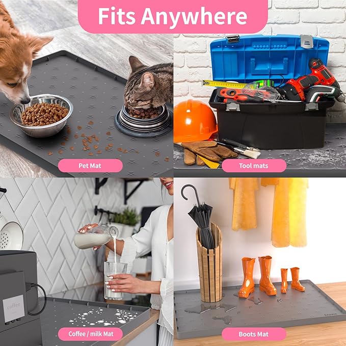 Sdpeia Under Sink Mat 31"×22" Waterproof Silicone Cabinet Liner & Sink Protector for Kitchen & Bathroom, Multi-Purpose Organizers Tray for Pets, Laundry, Cat Litter Mat,Gray