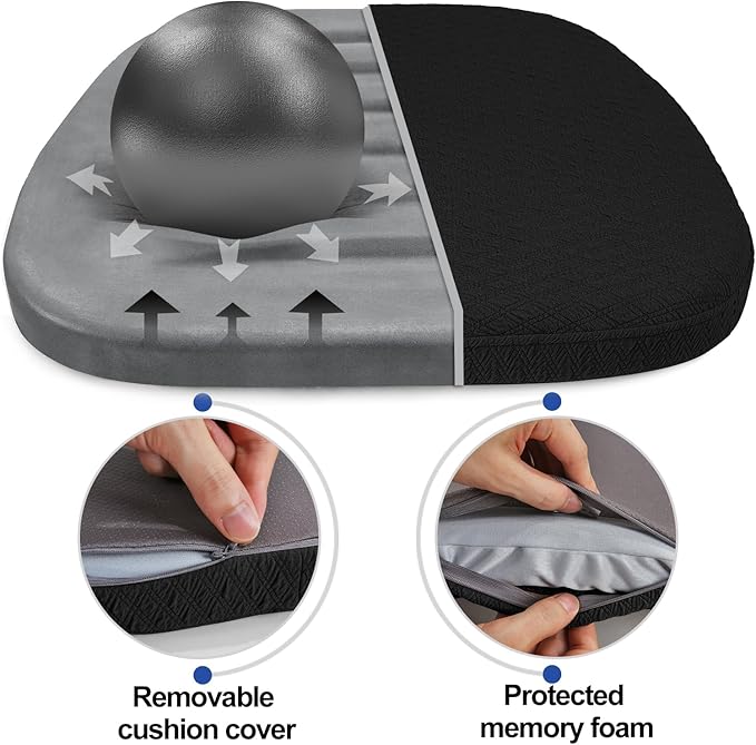 BUYUE Luxury 100% Pure Memory Foam Chair Cushions 4 Pack, Jacquard 16" U-Shape Comfortable Dining Chair Pads, Removable Slip Resistant Kitchen Chair Seat Cushions, (Set of 4, Black)