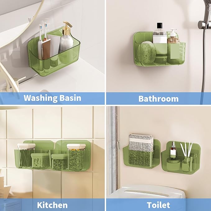 Diesisa 2pc Acrylic Wall Mount Organizer, Adhesive Cabinet Door Organizer,Acrylic Bathroom Shelves for Wall,No Drilling Hang Walls,with Self Adhesive Tape, for Bathroom, Kitchen, Living Room-Green