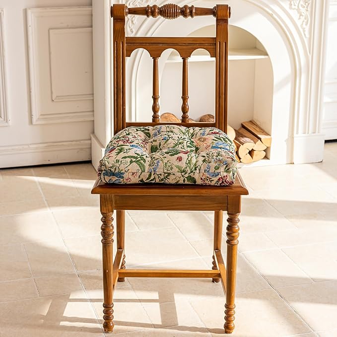 vctops Farmhouse Floral Print Chair Cushions with Ties U-Shaped Soft Comfortable Chair Pads Non Slip Seat Cushions for Indoor Dining Room and Kitchen Chairs (Flower H,18"x18")