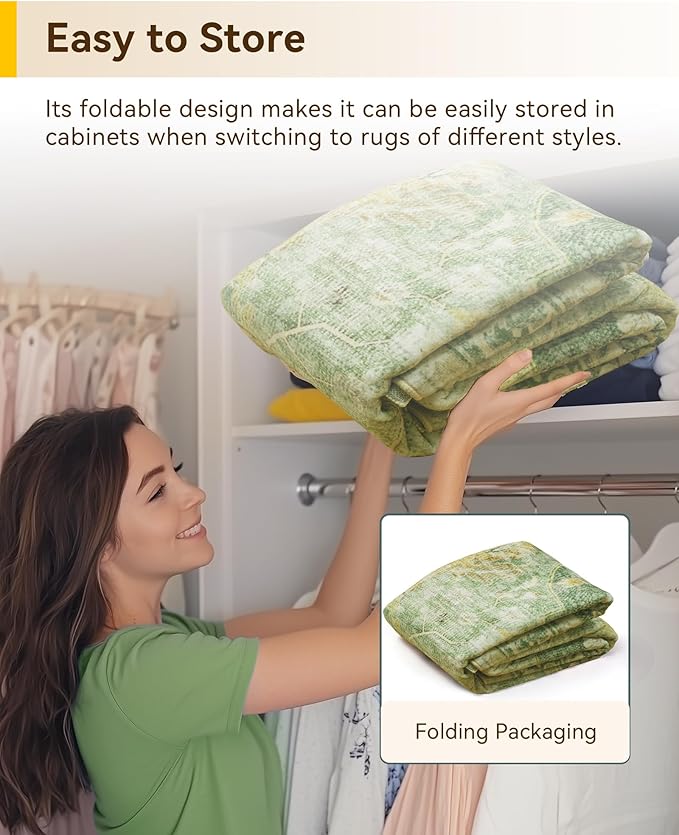 RELEANY Area Rugs Square 4ft Washable Non-Slip, Floral Vintage Distress Medallion Carpet for Living Room Bedroom Dining Room, Sage Green Yellow