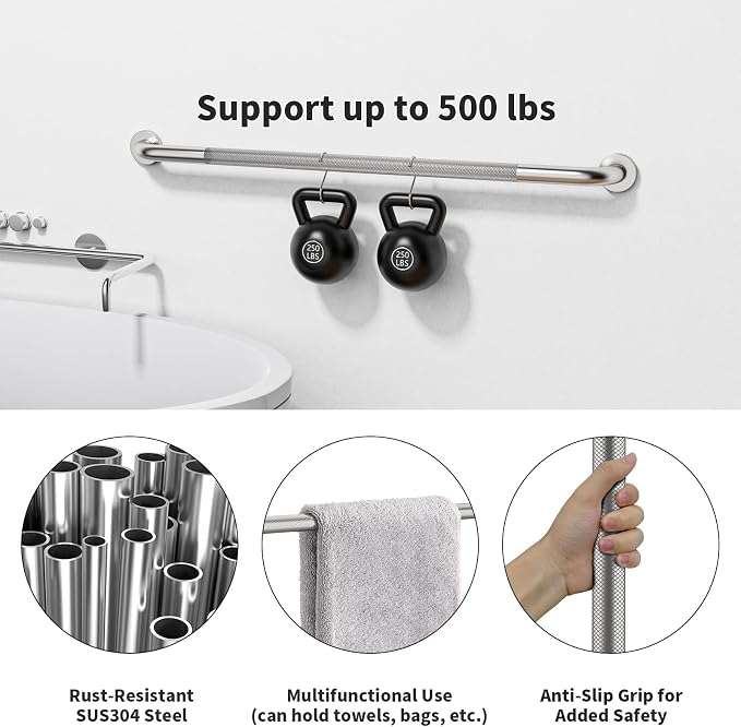 Shower Grab Bar 40 Inch, iHansee Brushed Nickel Bathroom Grab Bar w/Anti-Slip Knurled Grip, Stainless Steel Safety Handicap Bars, Wall Mounted Balance Support Handrail Bath Handle for Senior Elderly