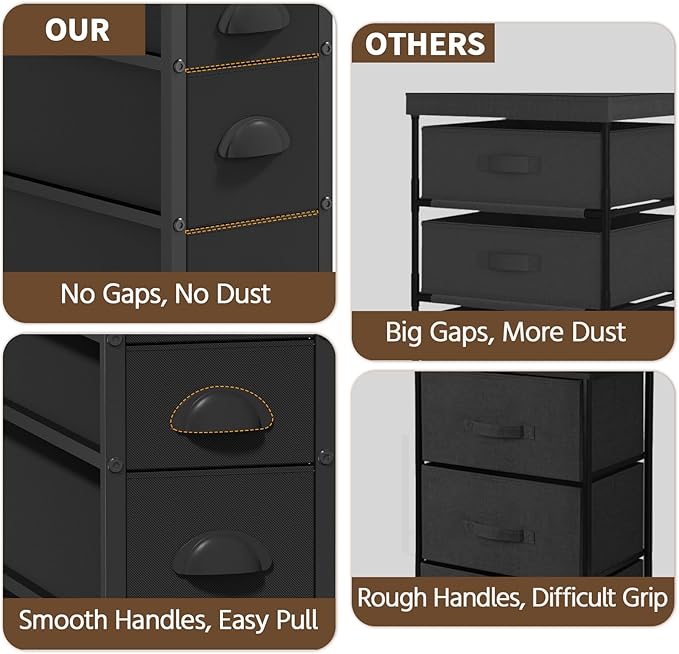 LASZOLA 5 Drawer Narrow Dresser Slim Cabinet Skinny Storage Tower Chest, Ideal for Small Spaces Bathroom, Between Washer and Dryer, Lightweight Mobile on Wheels, Sturdy Fabric Drawers, Black