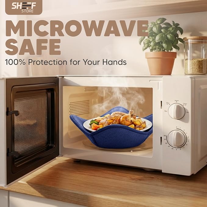 Sheff Microwave Bowl Cozy Holders Set of 4 - Durable and Reliable for Hot and Cold Plates and Dishes - Ideal Household Gift (Navy, 11 inch)