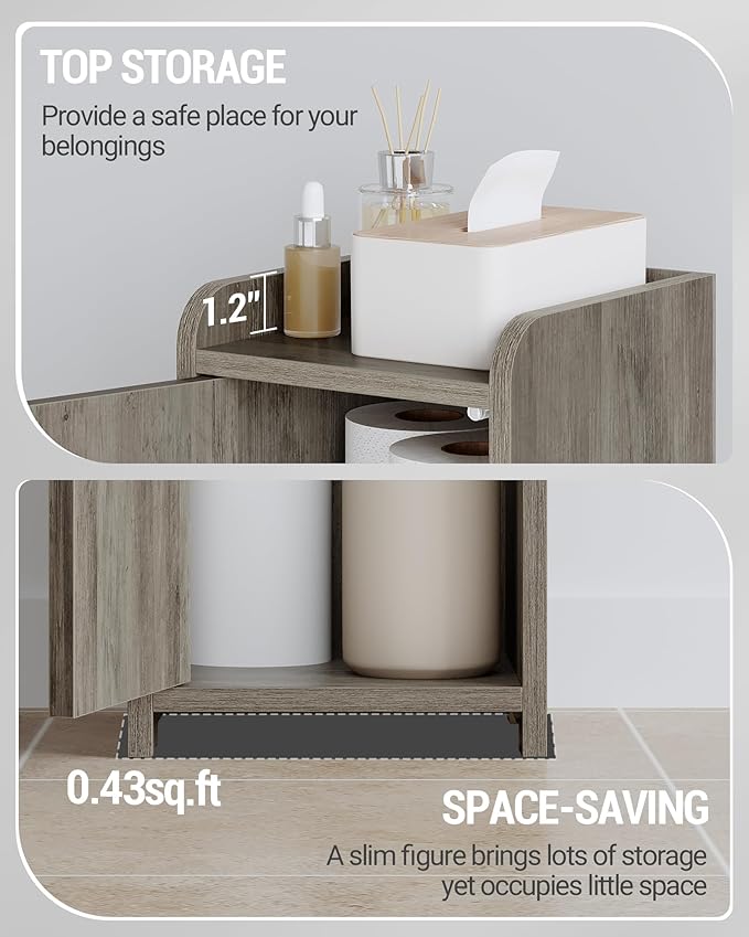 Hzuaneri Bathroom Storage Cabinet, Small Corner Floor Cabinet with 2 Doors and Adjustable Shelf, Narrow Toilet Paper Cabinets, Bathroom Organizer for Small Spaces, 7.9" D x 7.9" W x 29.5" H Greige