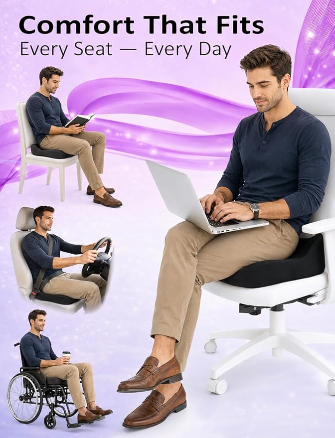 Memory Foam Seat Cushion for Pressure Relief, Ergonomic Office Chair Cushion for Coccyx, Sciatica & Tailbone Pain Relief, Hemorrhoid Donut Pillow, Cushion for Postpartum Pregnancy, After Surgery