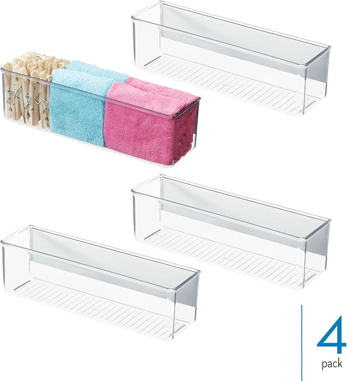 iDesign Magnetic Medium Clear Plastic Organizer Bins for Laundry Room Storage - 4-Pack