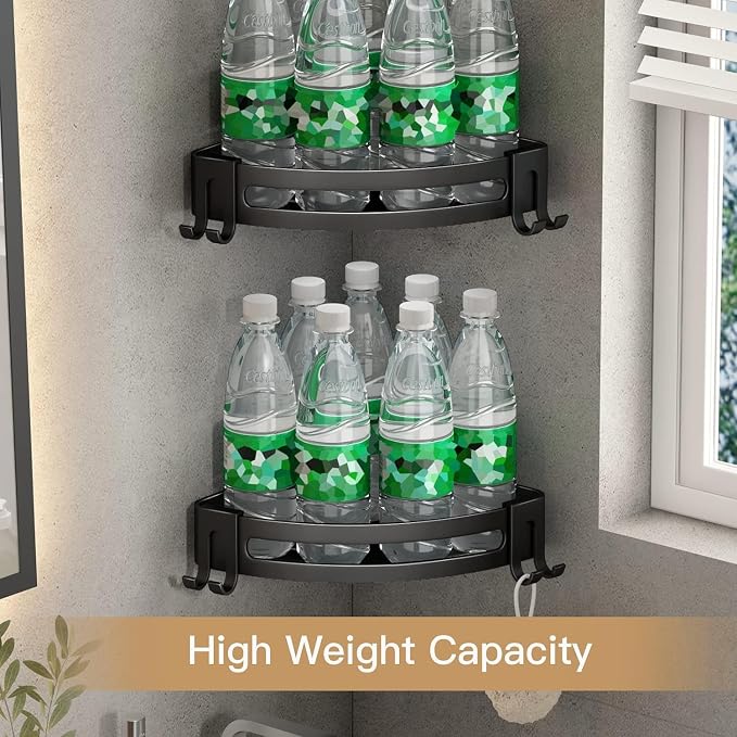 VOLPONE 3-Pack Black Triangle Shower Caddy, 3-Tier Corner Shelves, Rustproof Shower Storage Rack, Drill Free Wall Mount Shower Organizer, 40lbs Load Capacity