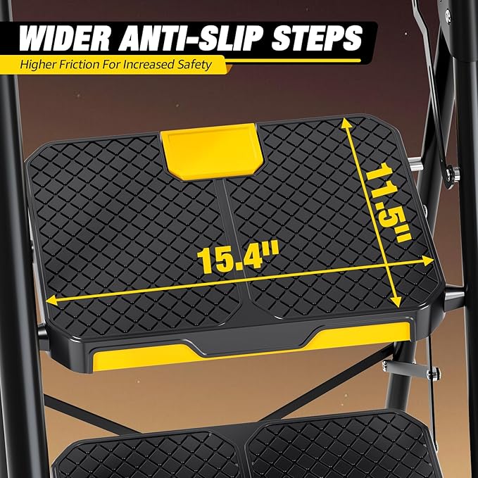 Urackify 6 Step Ladder, Folding Ladder for Multi-Purpose, Home, Kitchen, Heavy Sturdy Steel Portable Step Stool with Handrail, Safe-Lock Design, Anti-Slip Wide Pedals, Pass 500lbs Load Testing, Black