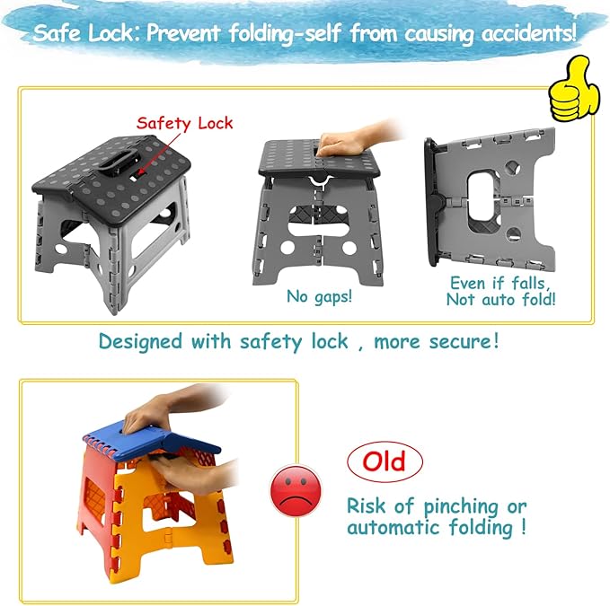 Child Step Stool for Kids and Toddlers Bathroom Sink – Foldable Safety Lock to Stable（ Grey ）