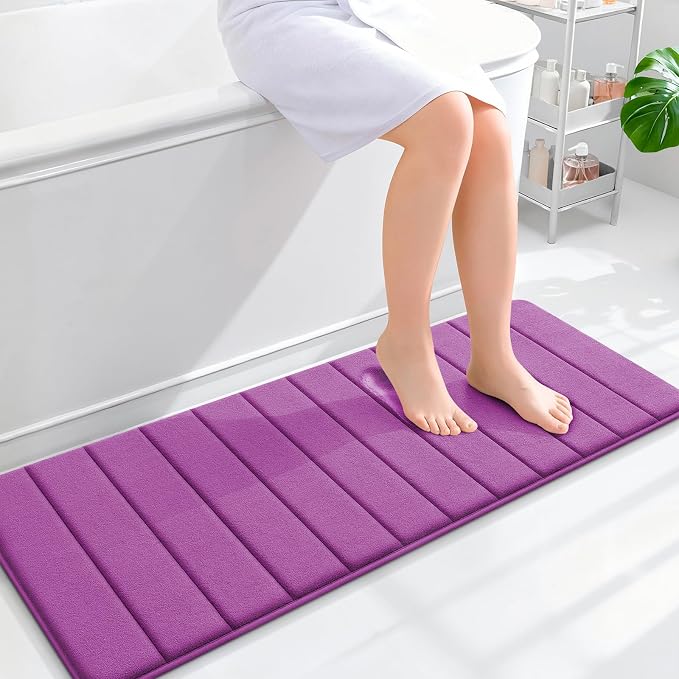 OLANLY Memory Foam Long Bathroom Rugs Runner 47x17, Super Soft Absorbent Bath Mat, Quick Dry, Machine Washable Shower Floor Rugs, Bathmat Carpet, Bathroom Home Decor Accessories, Purple