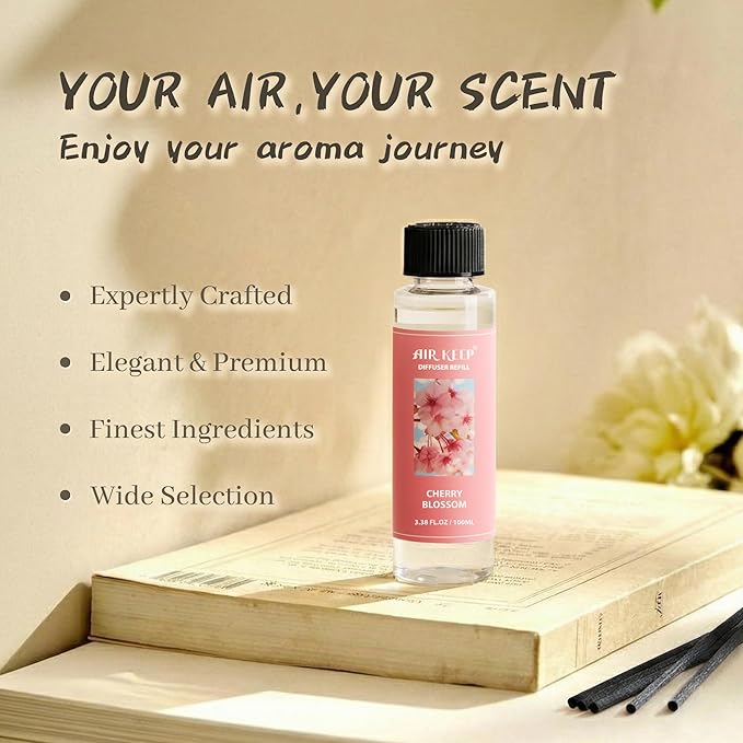 Airkeep Reed Diffuser Oil Refill/Cherry Blossom/3.38 oz/1 Pack/Air Freshener & Aromatherapy Essential Oil Blend for Home Fragrance – Scented Refill Oil for Bathroom, Bedroom & Home Decor