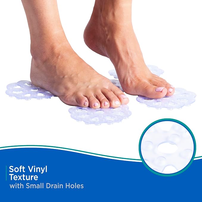Kenney KN61549 Vinyl Bath Treads with Suction Cups for Use Inside the Bathroom Shower, 5" L x 5" W, Clear