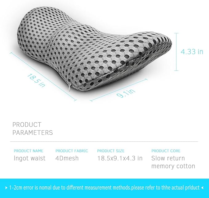 Lumbar Support Pillow for Office Chair, Memory Foam Lumbar Pillow for Lower Back Pain Relief (Grey)