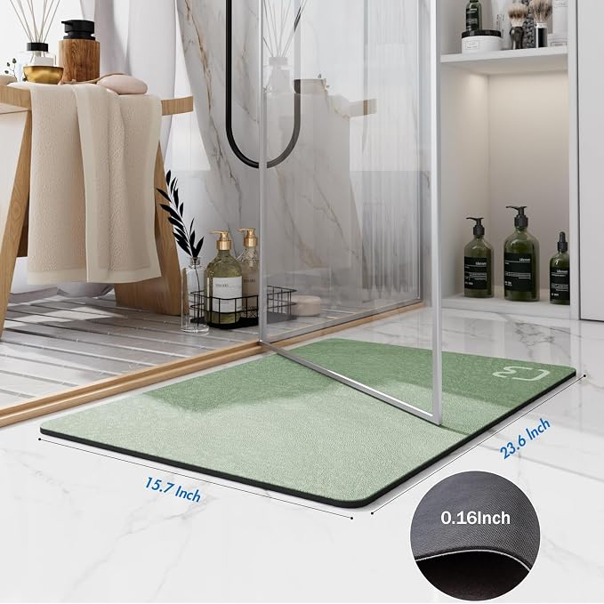 RUERYA Sage Green Bathroom Mat Rugs 15.7" x 23.6" Super Absorbent Quick Drying Diatomaceous Earth Bath Mats for Bathroom Non Slip Rubber Backed Thin Bathroom Rugs Floor Mat, Machine Washable
