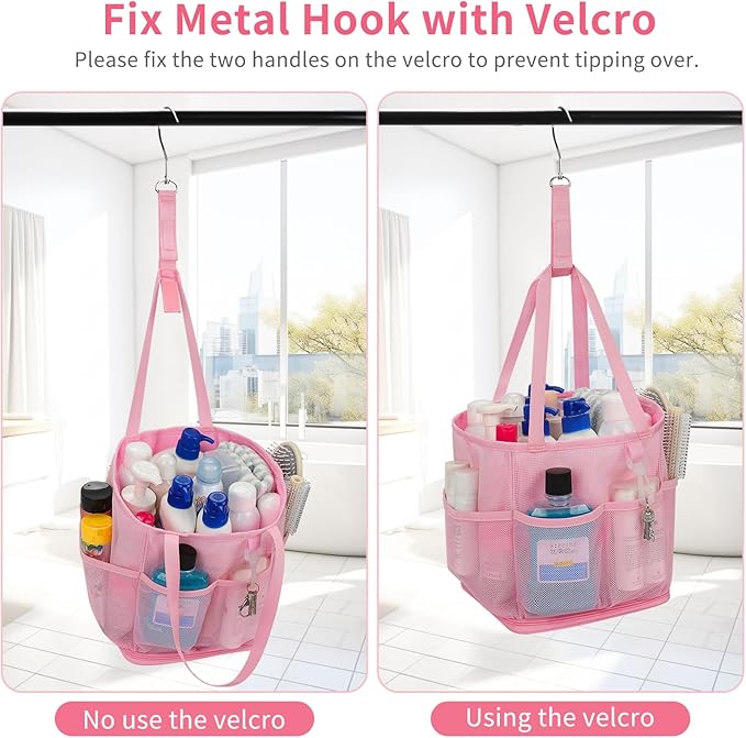 Shower Caddy Portable for College Dorm Room Essentials, Hanging Shower Caddy with Hook and Drawstring, Quick Dry Mesh Shower Bag with 6 Pockets for Bathroom, Swimming, Gym, Camping, Beach, Travel