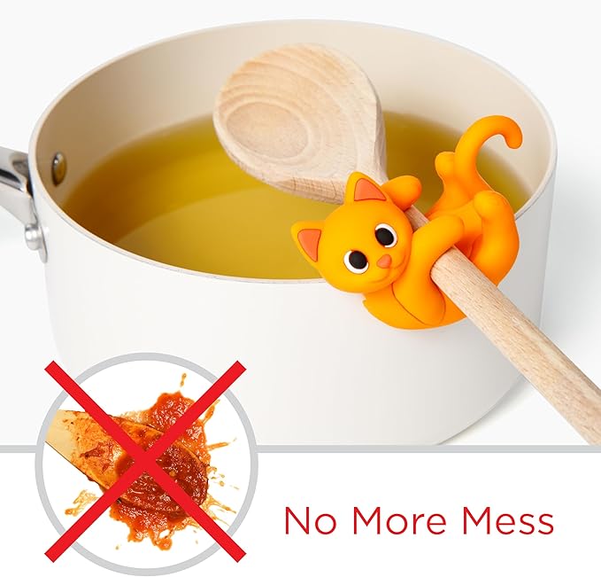 Orange Cat Spoon Rest for Stove Top – Silicone Pot Clip Utensil Holder & Lid Lifter – Funny Kitchen Gadget, Unique Orange Tabby Cat Gifts for Women – 3" x 2.5"