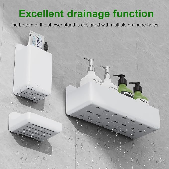 Adhesive Shower Caddy 6 Pack Rustproof Shower Shelves for Inside Shower No Drilling Bathroom Organizers and Storage Rack with Soap Holder Clear