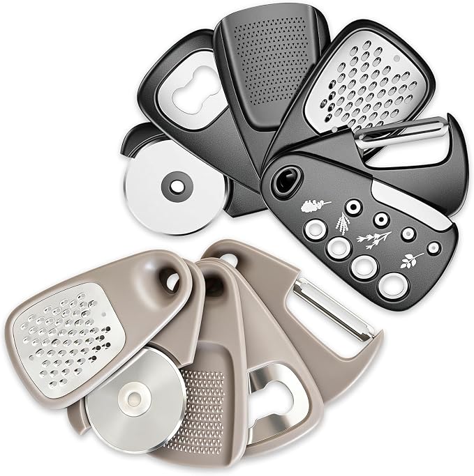 2 Pack Kitchen Gadgets Set 11 Pieces, Space Saving Cooking Tools Kitchen Accessories-Garlic Grinder, Cheese Grater, Vegetable Peeler, Pizza Cutter, Herb Stripper, Bottle Opener, Gadgets Gift Set