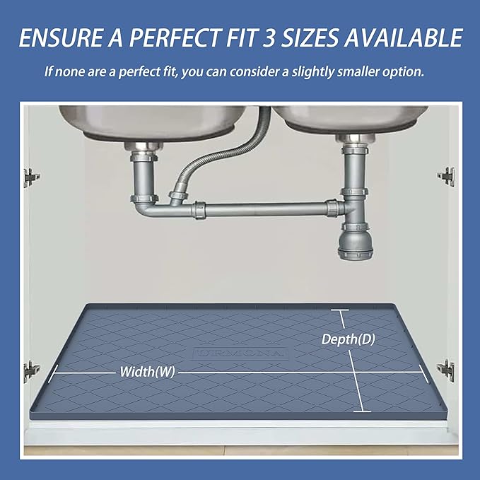 URMONA Under Sink Mat for Kitchen Waterproof, 31" x 22" Silicone Under Sink Mat for Shelf Liner Organizer, Cabinet Sink Protector Under Sink Liner for Bottom Kitchen, Bathroom(Light Grey)