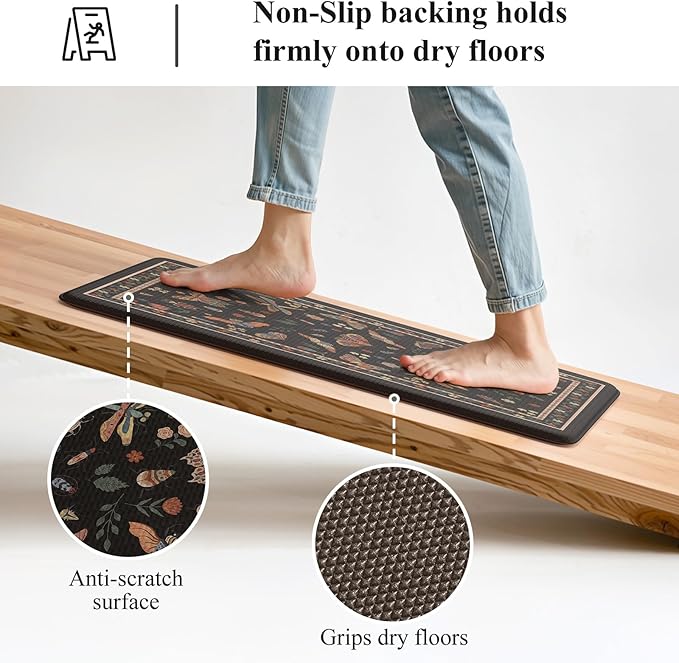LEEVAN Anti Fatigue Mats for Kitchen Floor Non-Slip, Cushioned Kitchen Mats for Floor 2 Piece, Black Memory Foam Kitchen Mat Set, Waterproof Ergonomic Standing Mat for Bar, Office,Desk, Laundry