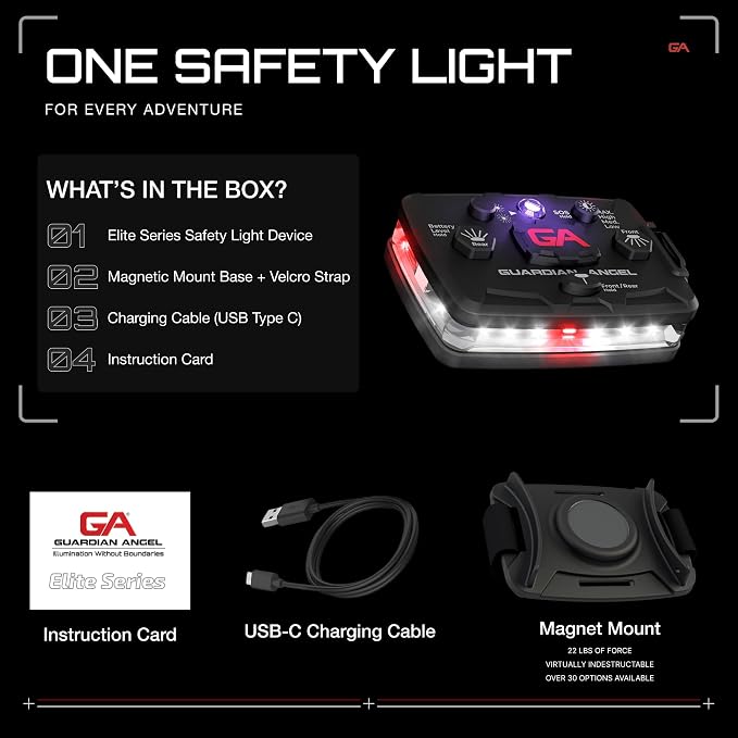 Guardian Angel Elite Series Safety Light, Infrared-Hybrid - White Front & Red Rear - Rechargeable, Magnetic, Hands-Free Wearable LED Flashlight for Law Enforcement, First Responders, & Firefighters