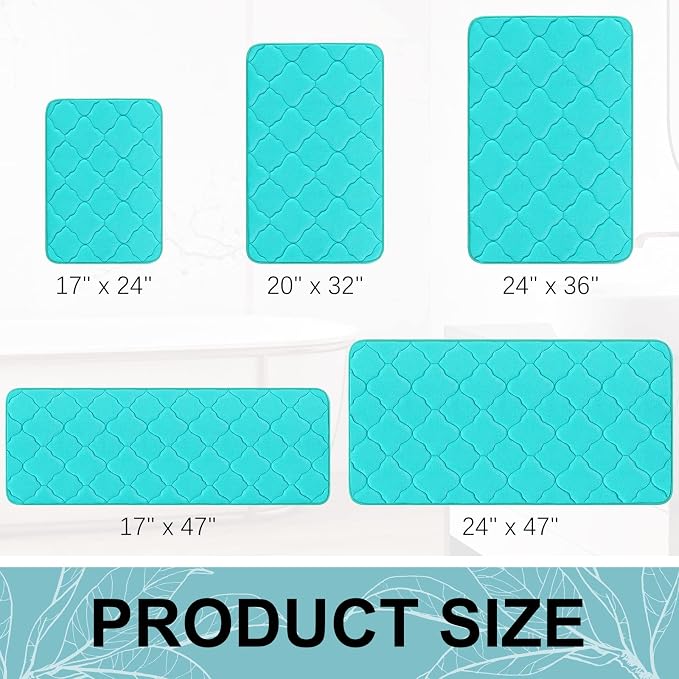 OLANLY Memory Foam Bath Mat Rug 47x17, Ultra Soft and Absorbent Bathroom Rugs, Non-Slip, Comfortable, Machine Washable Bath Carpet for Bathroom Floor, Tub, Shower and Home Decor Accessories, Teal