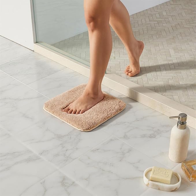 TYUU Small Bath Mat, Ultra Soft Bathroom Rugs Non Slip Washable, Super Absorbent Quick Dry Bath Rug with Rubber Backing for Bathroom Floor, Shower, or Sink, Beige 12" x 12"