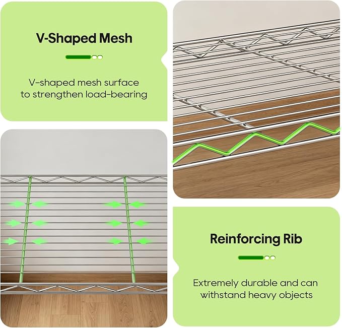BestOffice | 5-Tier Wire Storage Shelves | 14 x 24 x 60 | Chrome | with Adjustable Racks | Metal Shelf, Holds Upto 500 lbs | No-Tool Assembly | Ideal for Home & Garage Shelving