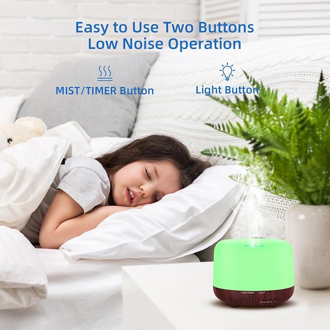 SPLITSKY Essential Oil Diffuser, 300ML Small Room Aromatherapy Diffuser with Remote Control, Quiet Operation, 7-Color LED Light, 4 Timer, Auto-Off, Easy to Clean for Bedroom, Living Room, Office