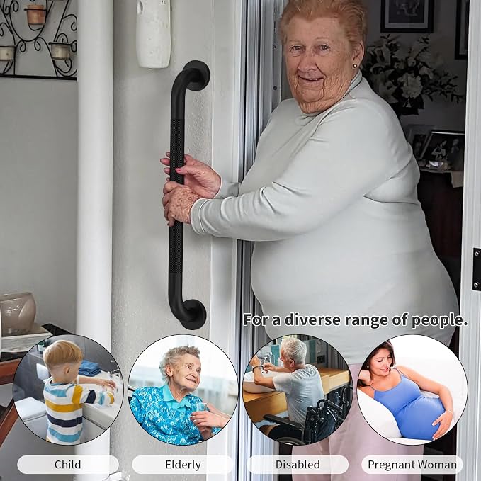 3 Pack Anti Slip Bathroom Grab Bar Bundle, Munzong 16" 24" 32" Shower Grab Bar for Commercial, Black Safety Balance Bar,Handicap Stainless Steel Hand Rail for Elderly Injury Senior Bath Handle