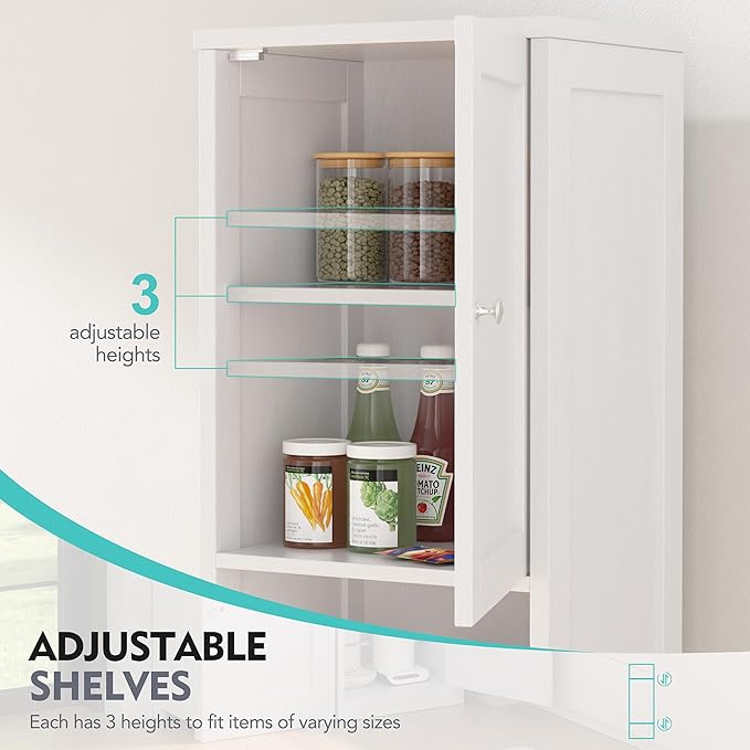 Vongrasig Tall Bathroom Storage Cabinet, 64”H Narrow Storage Unit for Small Spaces, Freestanding Modern Cabinet with Adjustable Shelves for Bathroom, Living Room, Kitchen, White