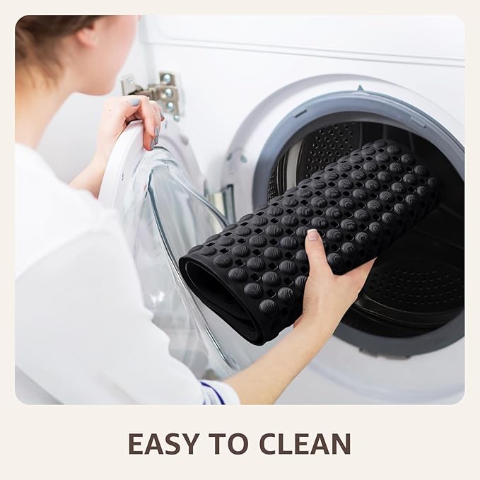 OTHWAY Bath Tub Shower Mat Non Slip, Bathtub Floor Liner Mats for Inside Shower Bathroom, Suction Cups and Drain Holes for Feet Scrubbing, Machine Washable, Soft on Feet, 35x16 Inch, Black