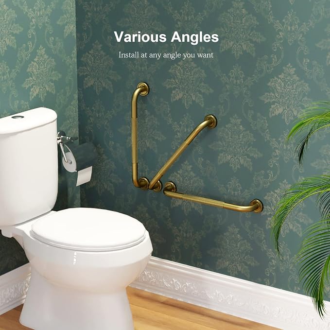 2 Pack 20 Inch Anti Slip Bronze Shower Grab Bar Polished Gold,ZUEXT Antique Brass Bathroom Grab Bar, Knurled Balance Bar,Safety Hand Rail Support Handicap Elderly Injury Senior Assist Bath Handle