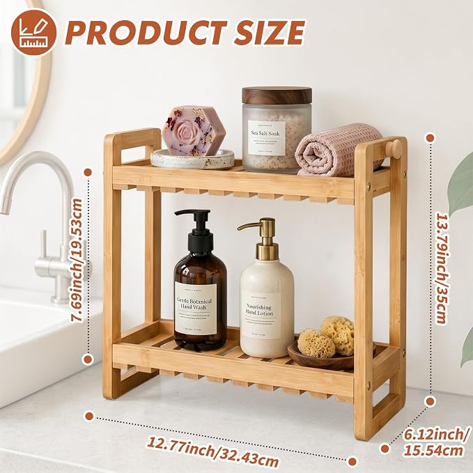 ShellKingdom Over The Toilet Storage Shelf, 2 Tier Toilet Paper Holder Stand Shelves, Punch-Free Bathroom Storage Rack, Small Space Organizers for Bathroom, Home, Countertop
