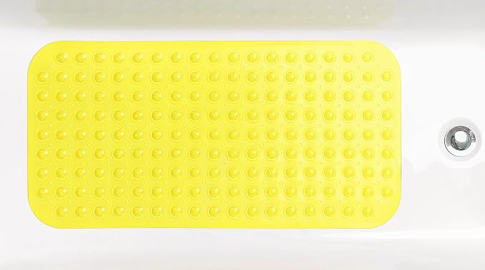 Large Non-Slip Bathtub & Shower Mat 31”x16” (Smooth/Non-Textured Tubs Only) Safe, Clean, Machine-Washable, Superior Grip&Drainage, Vinyl, Transparent Light Yellow