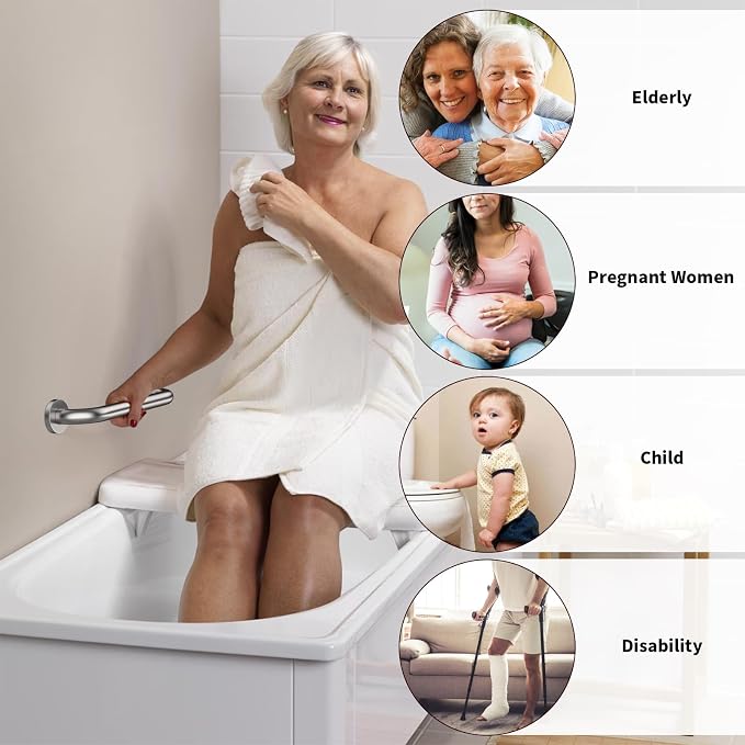 2 Pack 16 Inch Shower Grab Bar 1.25" Diameter, ZUEXT Satin Brushed Nickel Stainless Steel Bathroom Grab Bar, Bath Balance Bar,Safety Hand Rail Support,Handicap Injury Elderly Senior Assist Bath Handle