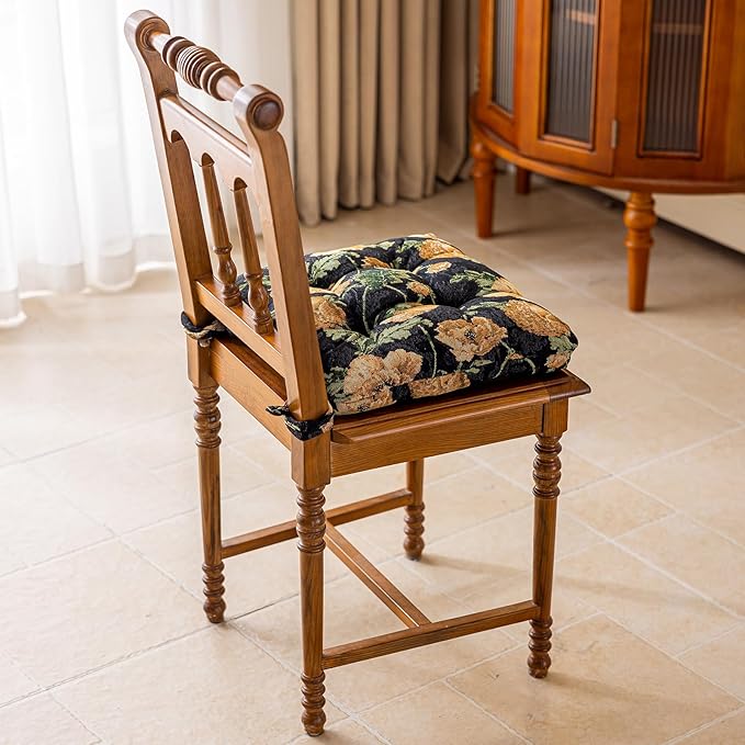 vctops Farmhouse Floral Print Chair Cushions with Ties U-Shaped Soft Comfortable Chair Pads Non Slip Seat Cushions for Indoor Dining Room and Kitchen Chairs (Flower B,16"x16")