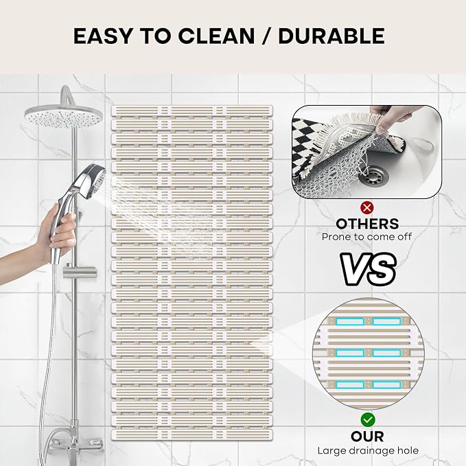 XIYUNTE Shower Mat Non Slip Bath Mat for Tub - 36 x 16 Inch Bathtub Mat Non Slip Shower Mats for Inside Shower, TPE Bath Mat with Suction Cups, Easy to Cut Bath Tub Mat, Brown