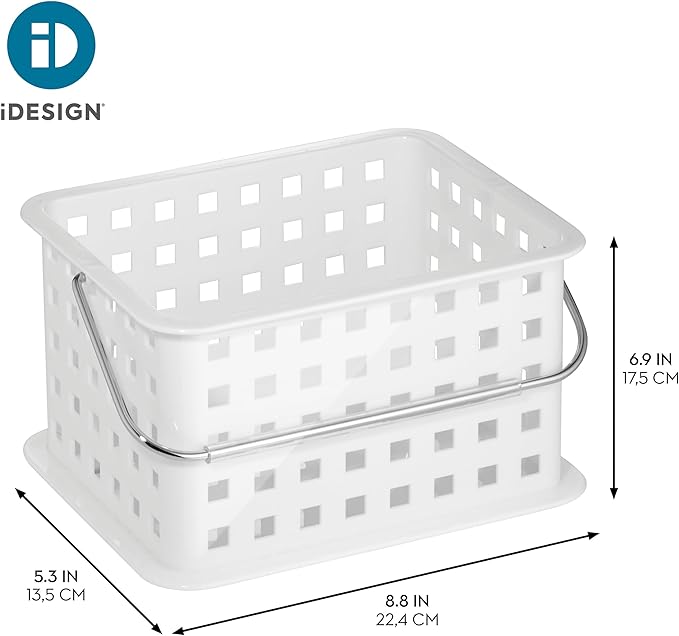 iDesign Shower Caddy Basket with Handle for Bathroom or Dorm - Set of 3 - White - Made in USA