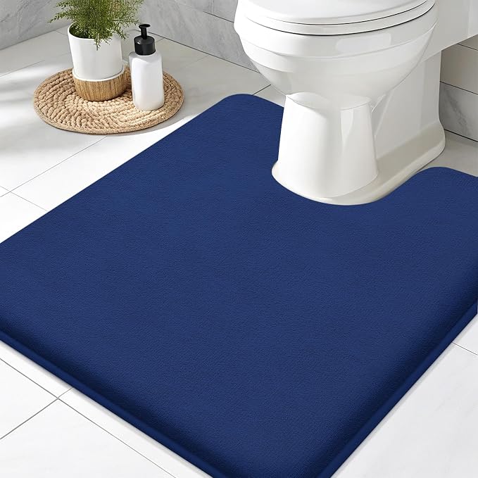 Smiry Memory Foam Toilet Rugs U-Shaped 20x20, Extra Soft Absorbent Non-Slip Contour Bathroom Rugs, Machine Washable Bath Mats for Toilet, Navy Blue