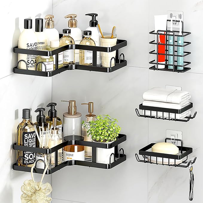 Shower Caddy Adhesive Replacement Hooks, Heavy Duty Waterproof Strips, No Drilling for Bathroom Shelves, Kitchen Racks, and Soap Holders (Transparent-4 Pack 3 Hook)